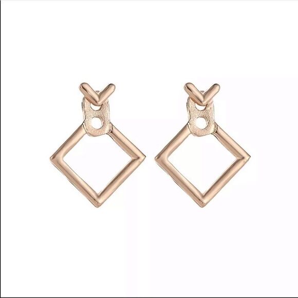 GoldĀ ToneāSquareāJacketāStudāEarrings - Picture 3 of 8